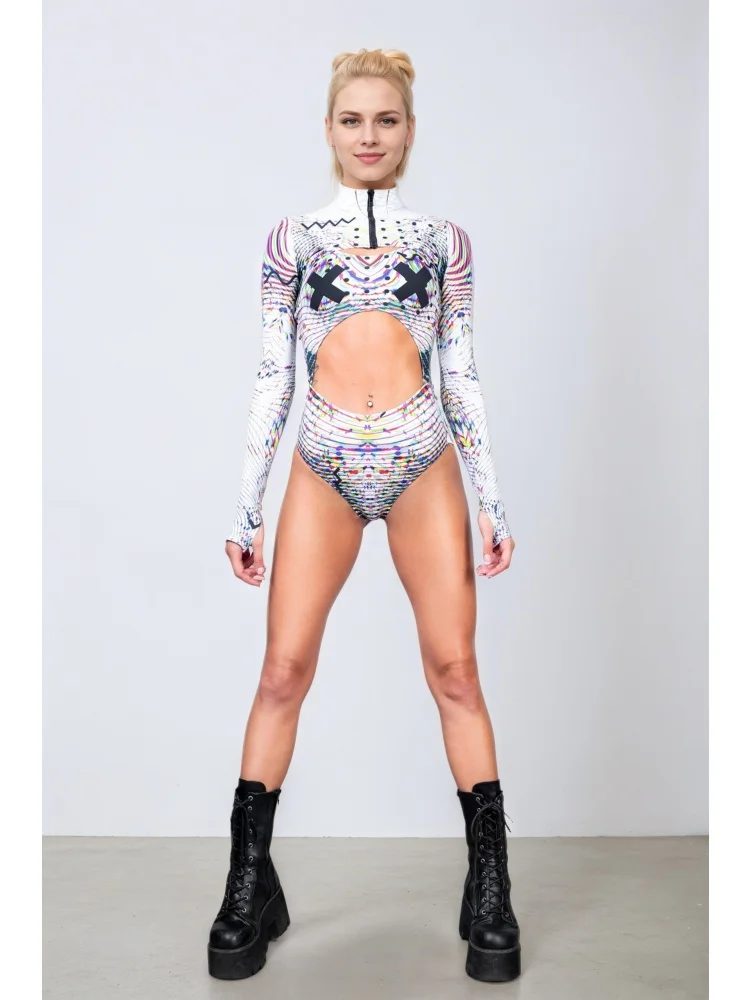 IOOTIANY Sexy Graffiti-Strumpfhose Badeanzug Mantel Karneval Offenes Herz Weste Bodysuit Leotard Gothic Cosplay Party Rollenspiel Bademode – Detail 10