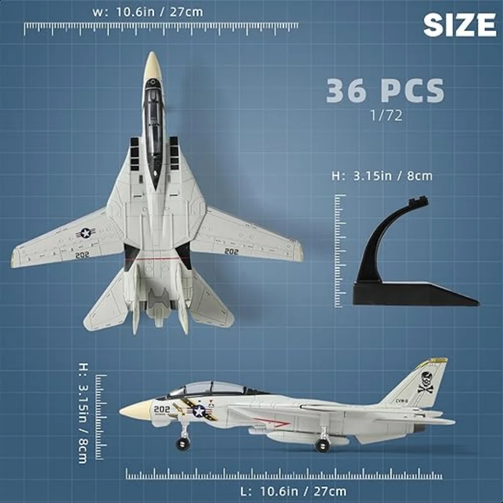 1/72スケール F-14トムキャット戦闘機モデルキット 白黒ABSプラスチック製模型飛行機 パズル 軍事用F14 ベース付きおもちゃ飛行機