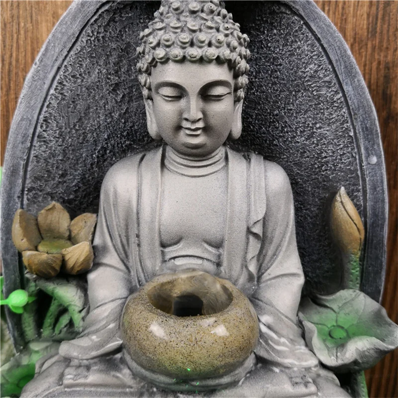 Zen Buddha Statue Sitting Water Fountain LED Indoor Tabletop Feng Shui Meditating Desktop Relaxing Decor