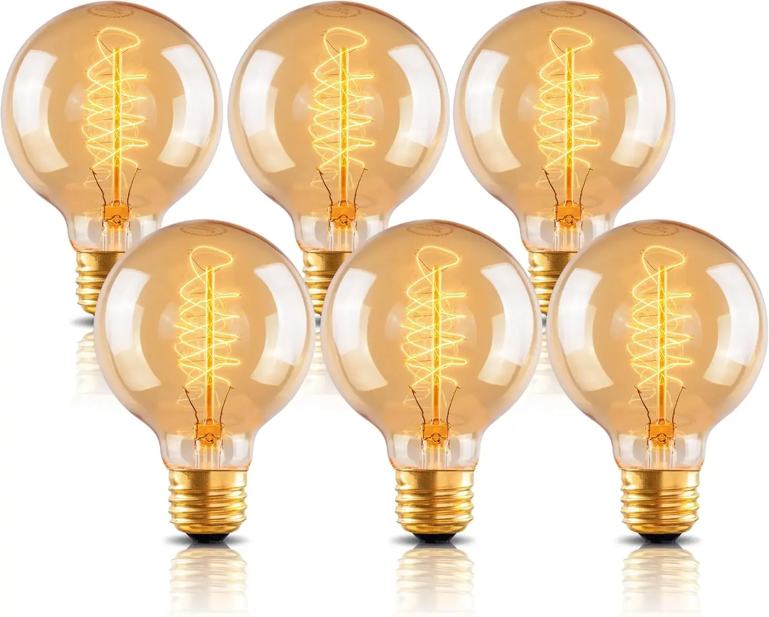 Vintage G25 Edison Bulbs, 60W Dimmable, 2100K Warm White, E26 Base, 6-Pack