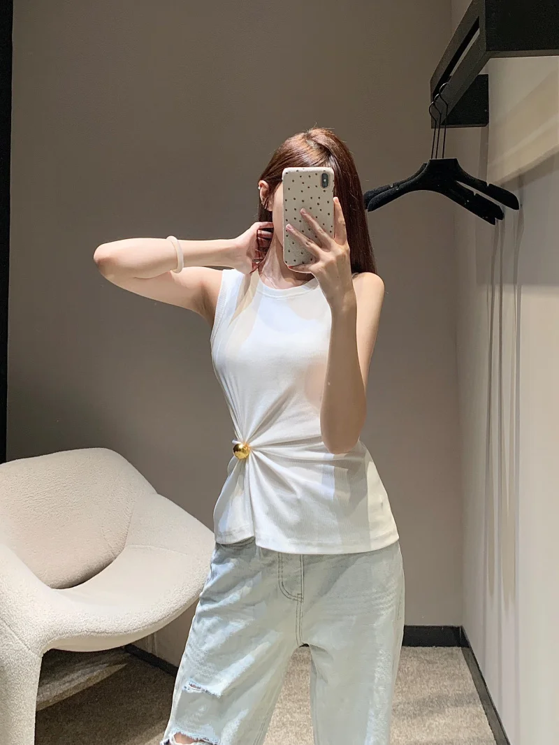 High street women's vest, fashionable and trendy, irregular wrinkled camisole top, slim fitting and slimming