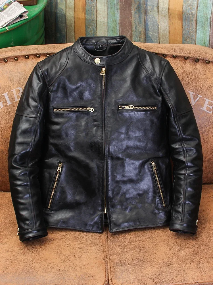 LNY!Wholesales.2023 Brand new Single Rider real leather jacket.Men Tea core horsehide coat.Vintage style leather Plus wear