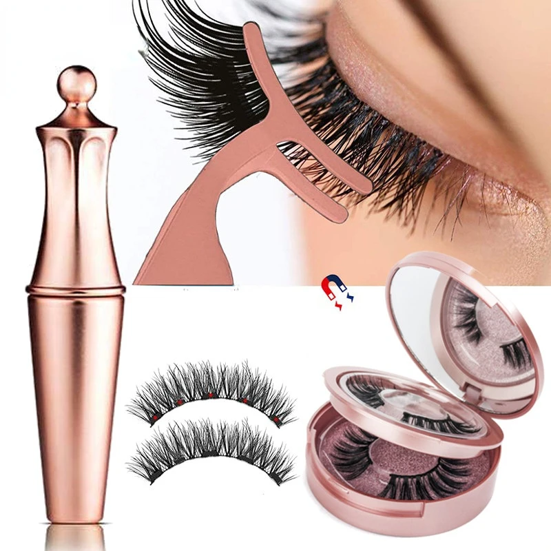 Magnetic Eyelashes Eyeliner Tweezer Set Natural False Lash Repeated Use 3D Mink Eyelashes Waterproof Liquid Eyeliner Makeup Tool