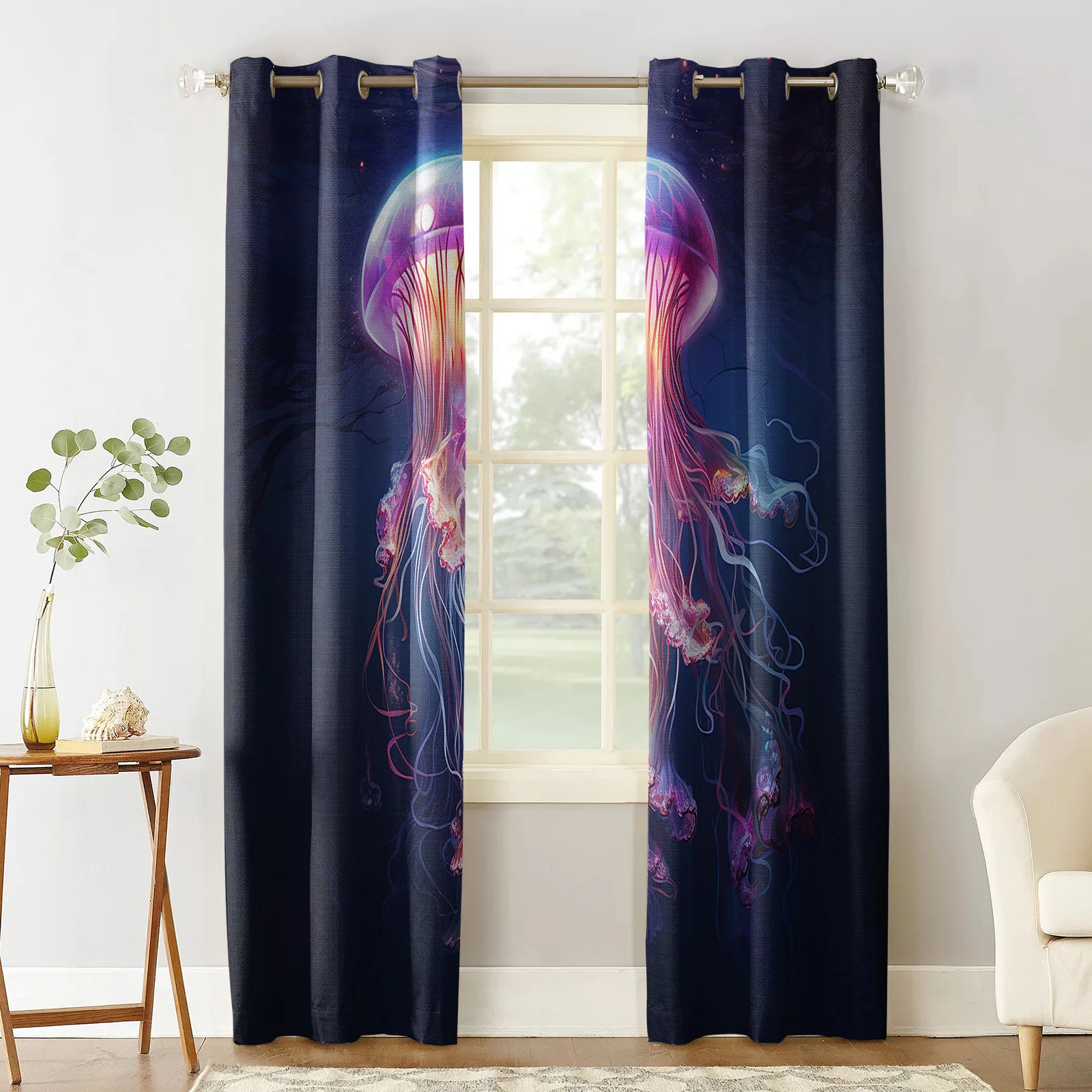 Jellyfish Gradient Line Modern Hall Curtains for Living Room Girl Boy Bedroom Kitchen Long Window Curtain Cortinas