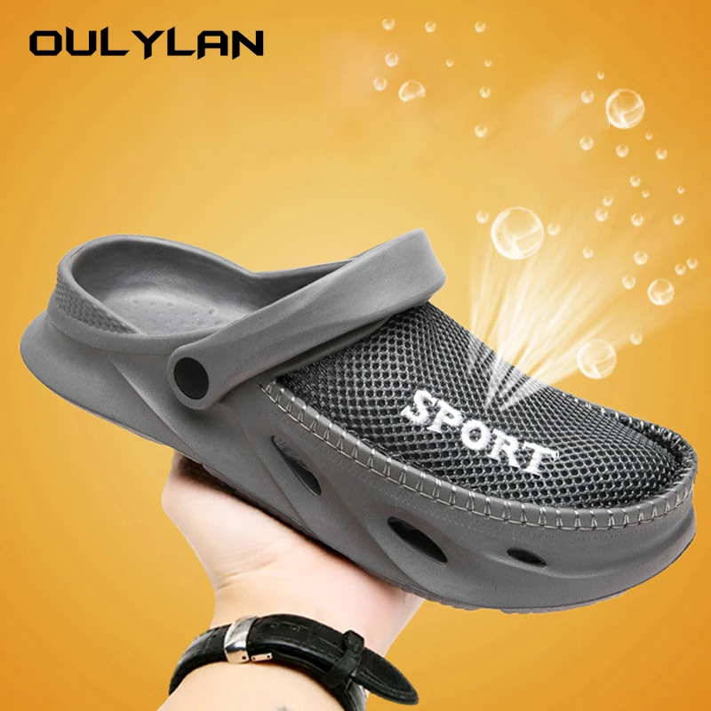 

Summer Men Cave Baotou Hollow Out New Thick Sole Fashion Non-slip Slippers Sports Outside Wearing Beach Shoes Sandals Men