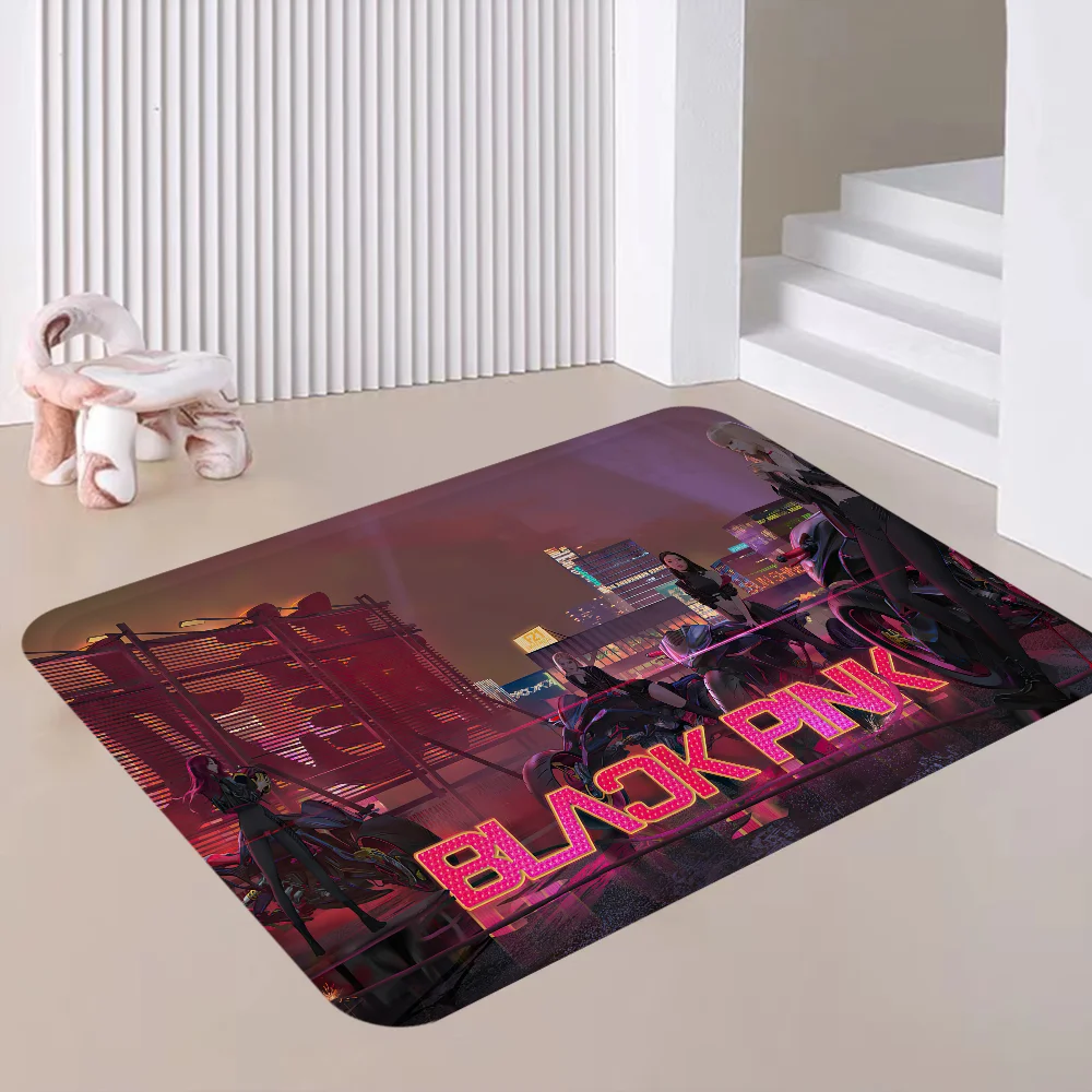 B-BLACK-p-pink Kpop Floor Mat INS Style Soft Bedroom Floor House Laundry Room Mat Anti-skid Household Carpets