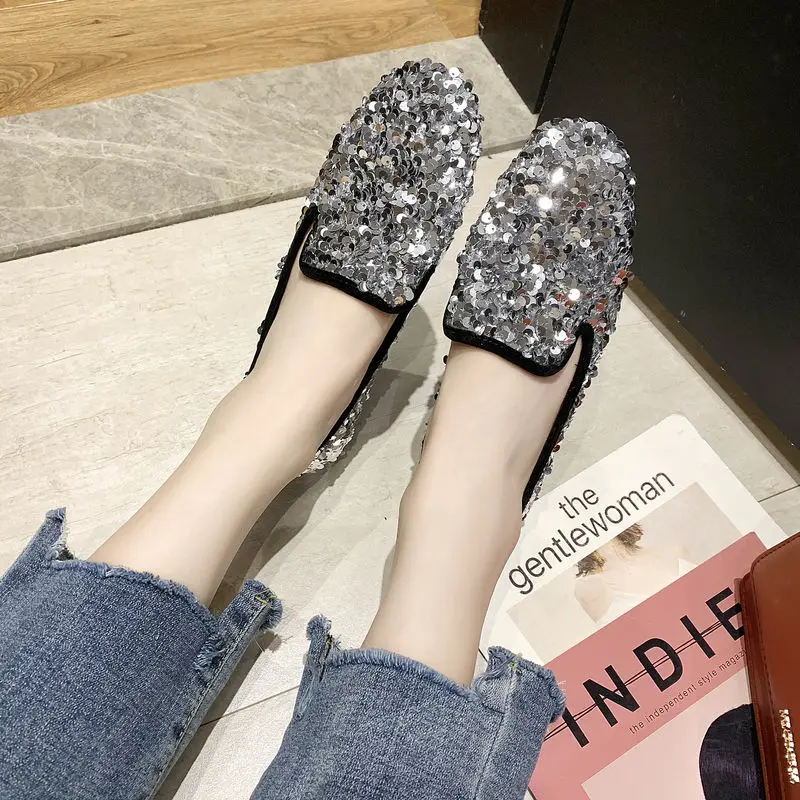 Fashionable Women's Flat Shoes Sequins Trendy Pregnant Women All-match Bright Diamond Casual Comfortable Soft Single Shoes