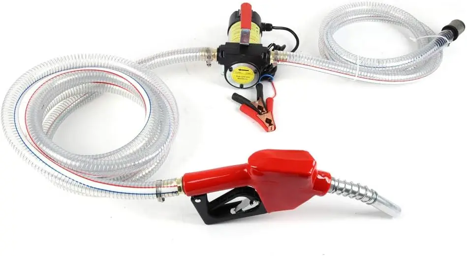 12V DC Fuel Transfer Pump Electric Diesel Oil Transfer Pump | 175W 50L/min Self Priming Kerosene Biodiesel Pumps w/Nozzle (PVC Outlet Hose)