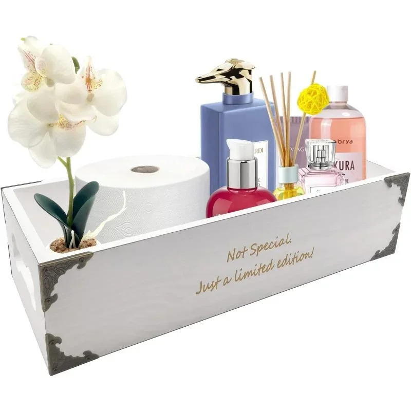 

2 шт./компл. держатель для туалетной бумаги в деревенском стиле, белый декор для ванной комнаты, деревянная коробка с ручками, поднос для туалетного столика для ванной комнаты