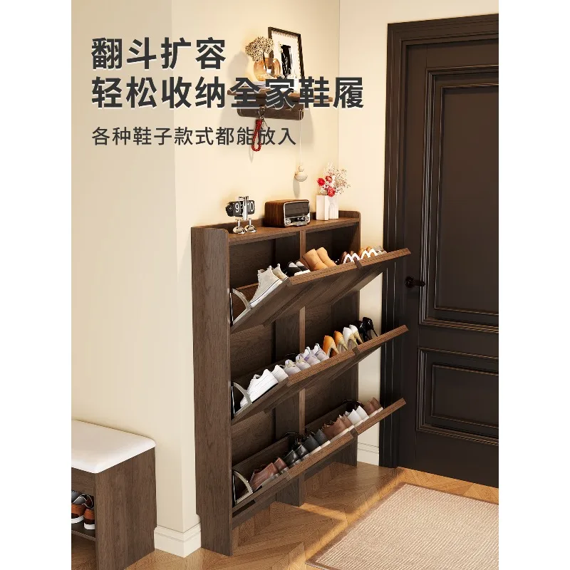 Laiyi antique shoe cabinet household door shoe rack locker integrated door multi-layer solid wood ultra-thin shoe cabinet