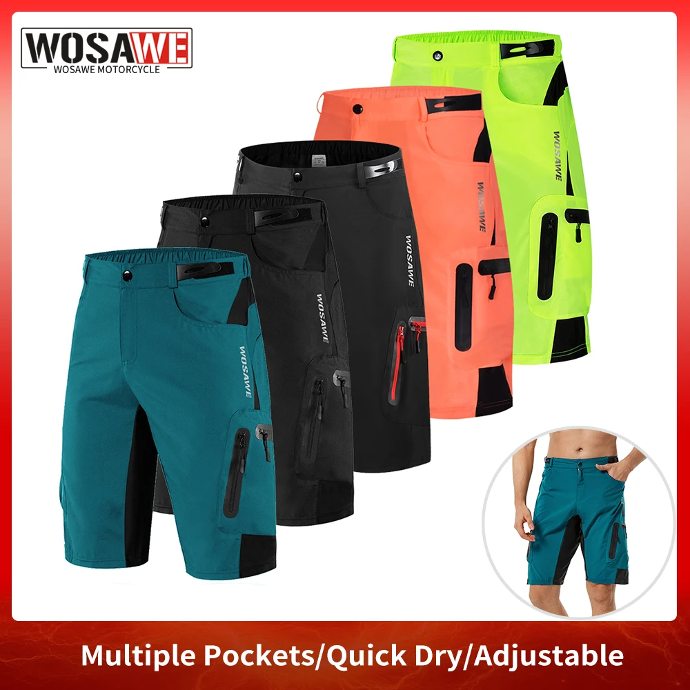 WOSAWE Motorcycle Shorts Men Loose Fit Multi-Pockects MTB Shorts Downhill Mountain Bike Motocross Racing Moto Summer Short Pants