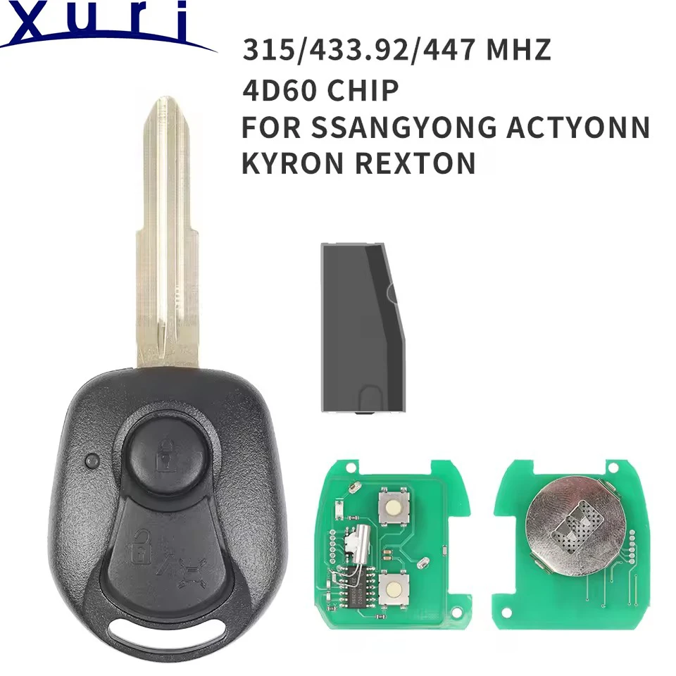 

Сменный 2-кнопочный дистанционный автомобильный брелок Xuri, 315 МГц/433,92 МГц/447NHz, чип 4D60 для Ssangyong Actyon Kyron Rexton