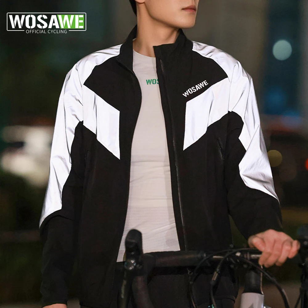 

WOSAWE Men's Patchwork Night Reflective Jacket Casual Waterproof Windbreaker Party Dancer Hip Hop High Quality Cycling Jacket