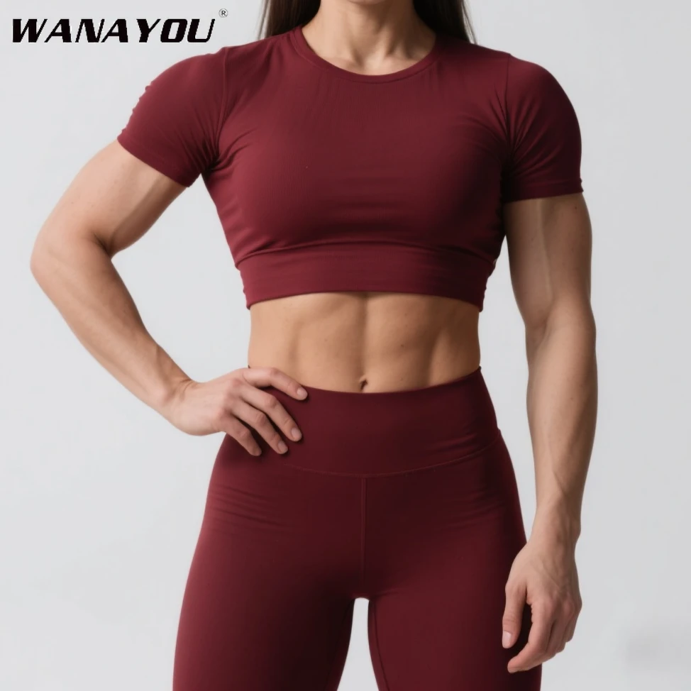 

WANAYOU бесшовные облегающие подходят для женских рубашек для йоги, спортивные куртки с короткими рукавами, быстросохнущие жилеты для спортзала, топ для тренировок