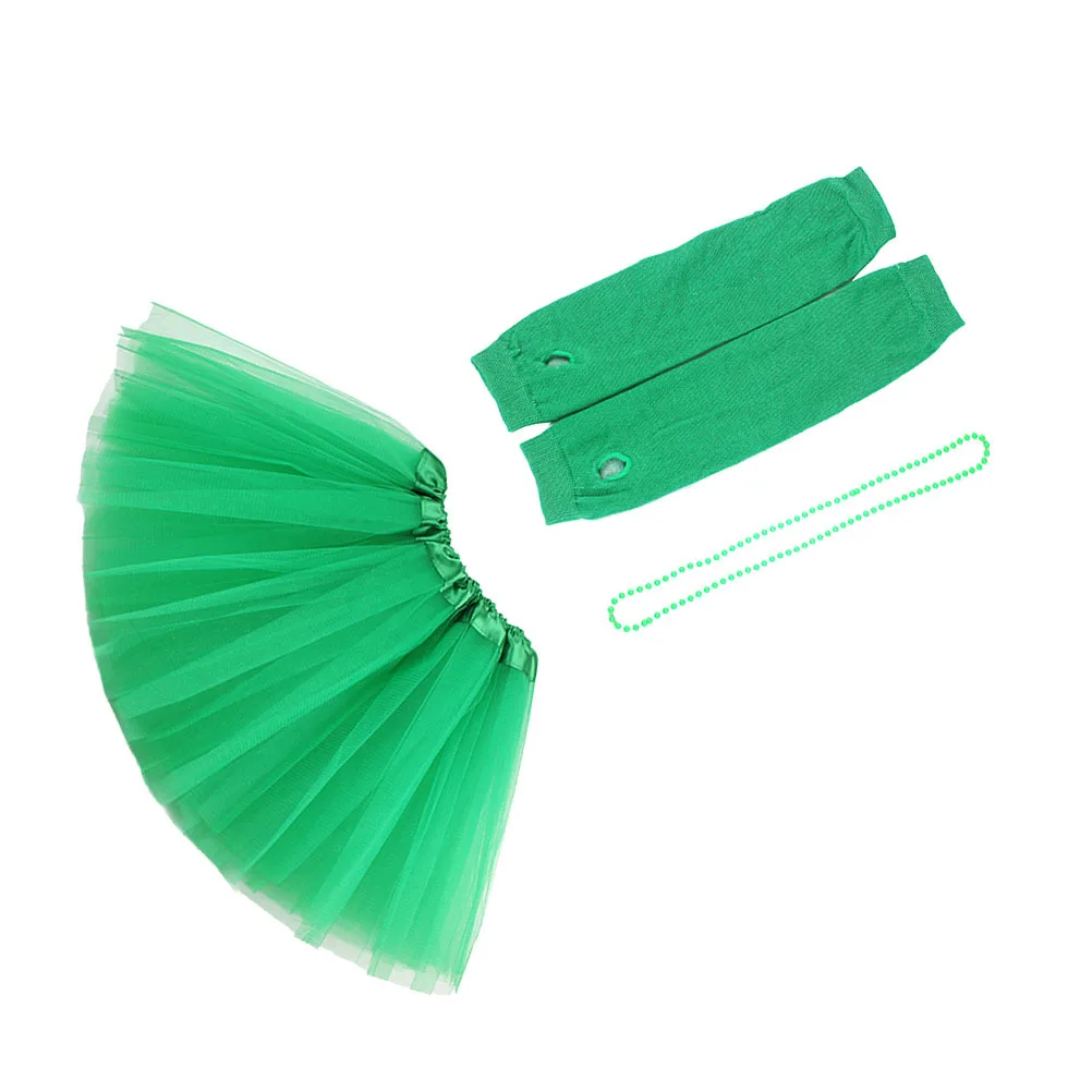 

3PCS Stylish Festival Costume Clothes Creative Mesh Skirt Gloves Necklace Set Party Dress Up Accessory for Adults (Solid Color)