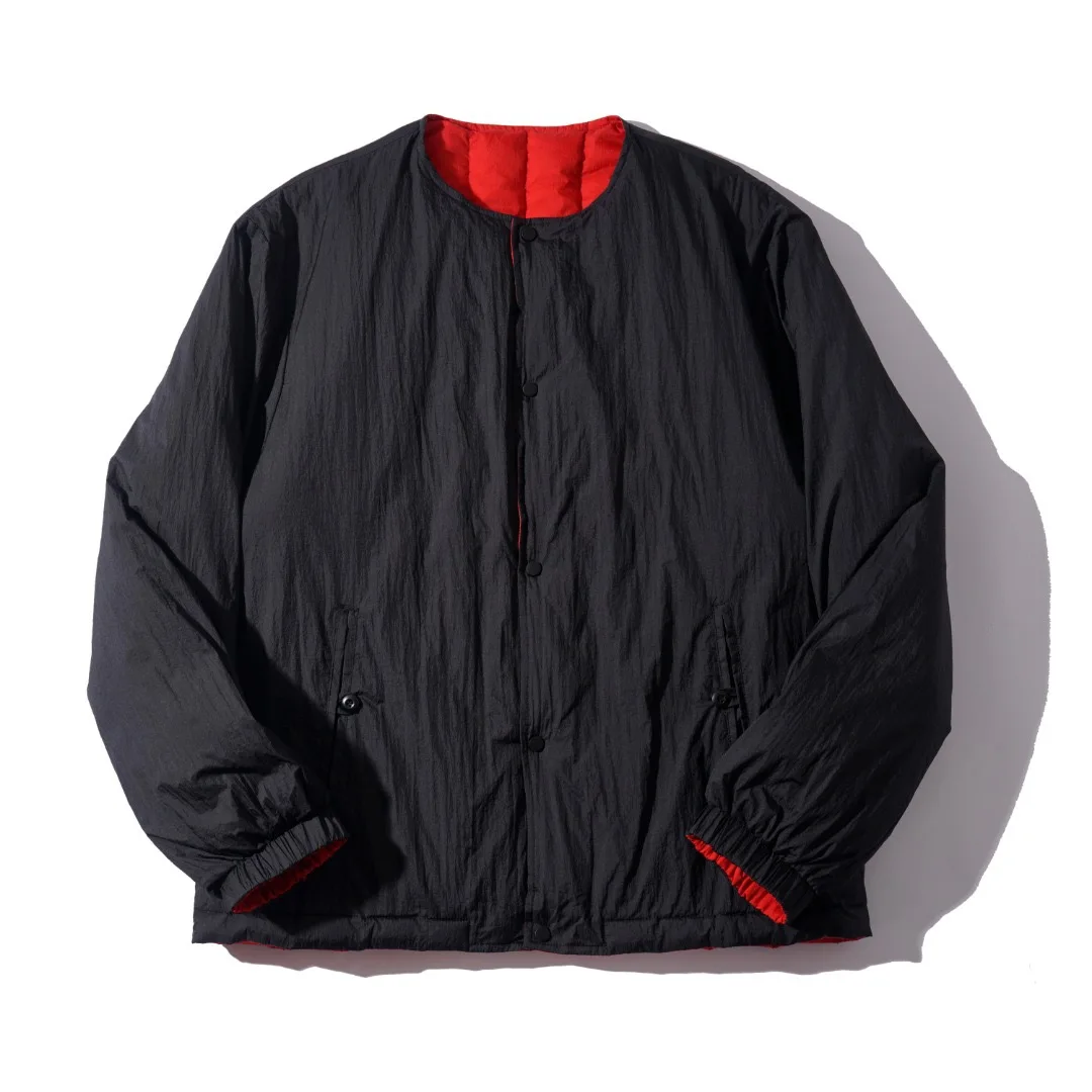 Couple-style simple, casual, lightweight, warm inner lining men's fashionable, retro, double-sided wear round-neck down jacket