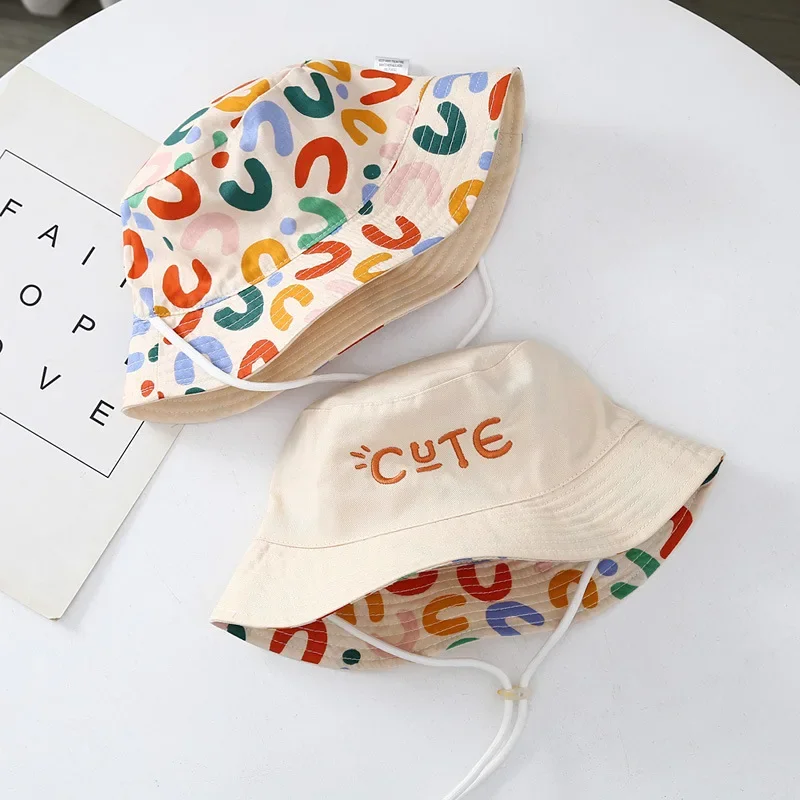 Double Sided Baby Bucket Hat Cute Letter Embroidered Children Boys Girls Fisherman Panama Cap Summer Outdoor Kids Sun Hat
