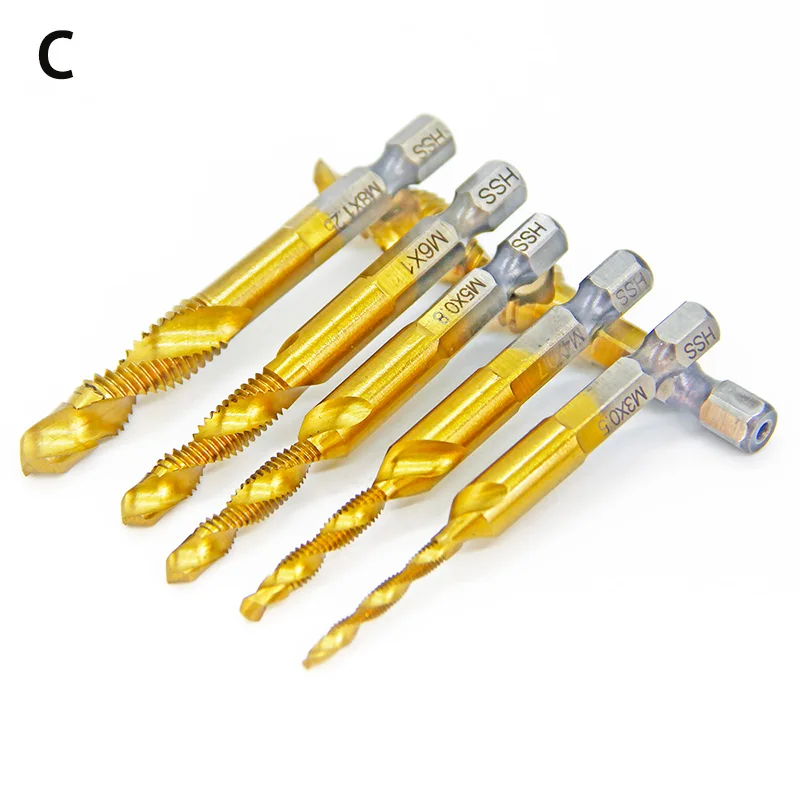 2/6/12Pcs Tap Drill Bit Hex Shank Titanium Plated HSS Screw Thread Bit Screw Machine Compound Tap M3 M4 M5 M6 M8 M10 Hand Tools