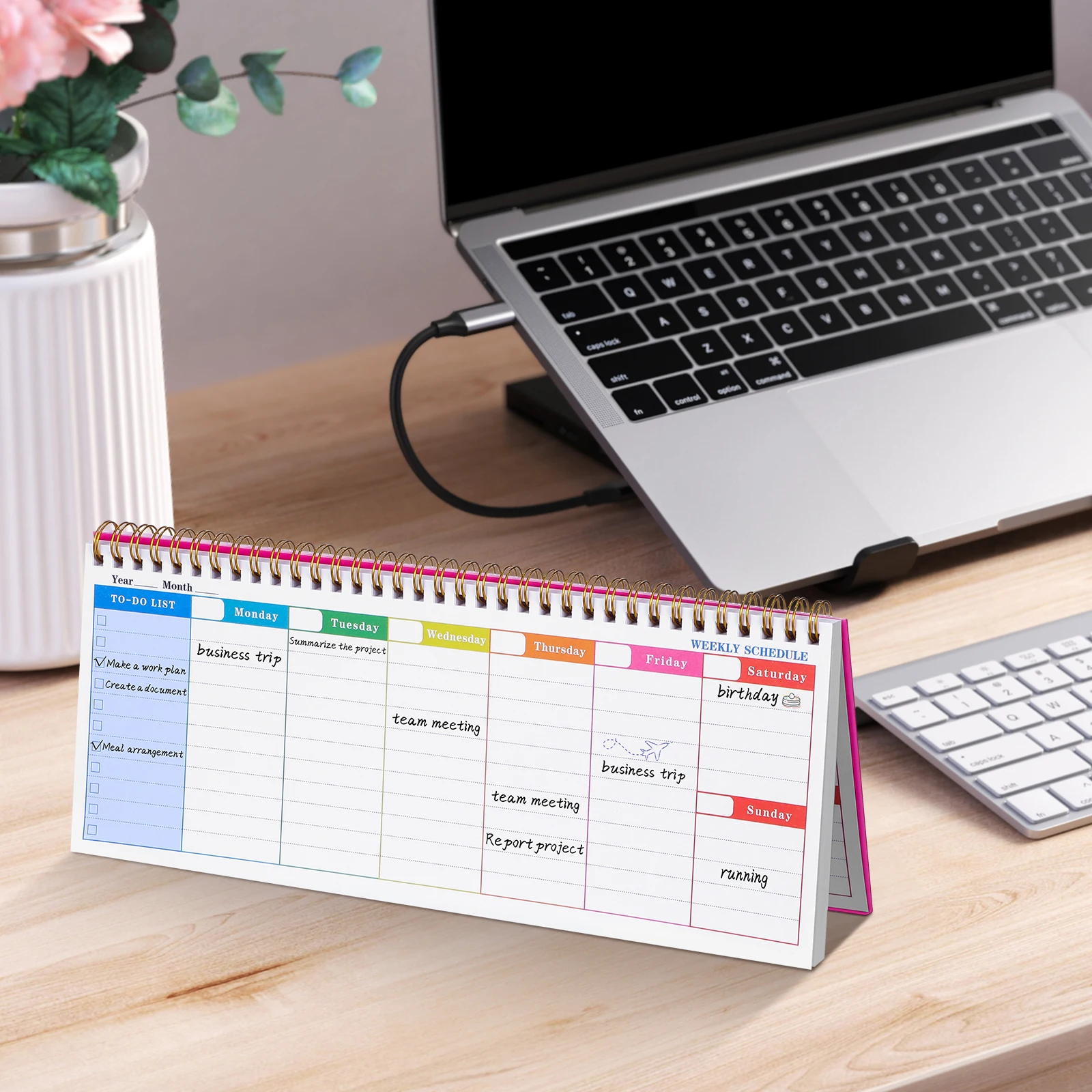 

Weekly Planner Undated Horizontal Layout Ink-Proof -Off Sheets Daily Schedule Organizer Work Appointments Habit