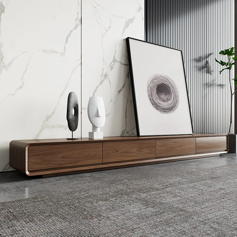 

Nordic floor TV cabinet coffee table combination walnut color living room furniture small apartment simple medium and ancient