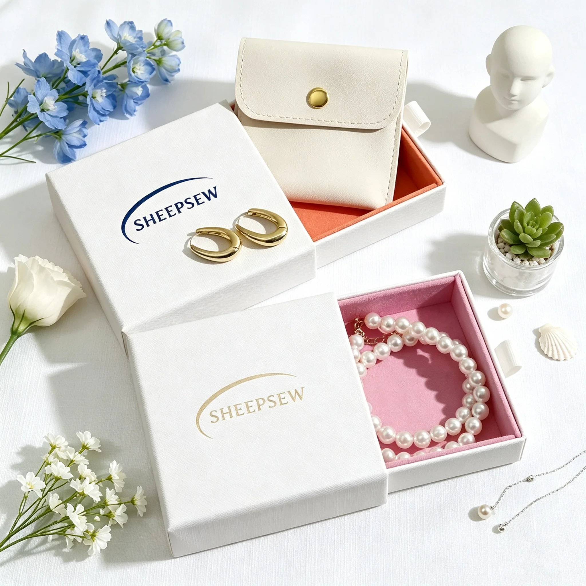 50pcs Sheepsew Customized Jewelry Earrings Bracelet Sliding Jewelry Boxes Gift Packaging Drawer Paper Box With Logo