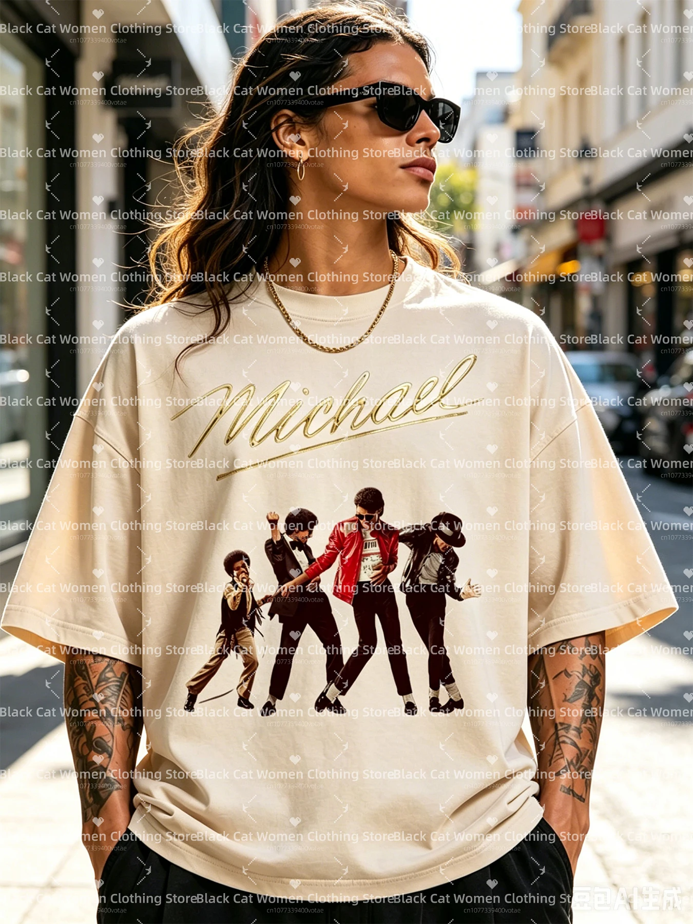 Michael Jackson Pattern Print Women T-shirt Summer Fashion Casual Sports Loose Short Sleeve Round Neck High Quality Pullover Top