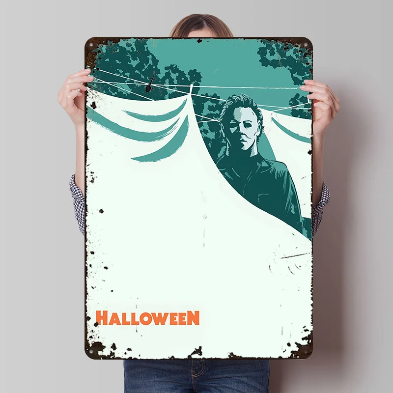 ملصق معدني فني للهالوين مايكل مايرز لديكور المنزل، علامات قصدير معدنية قابلة للتخصيص لتزيين جدران غرفة النوم #1