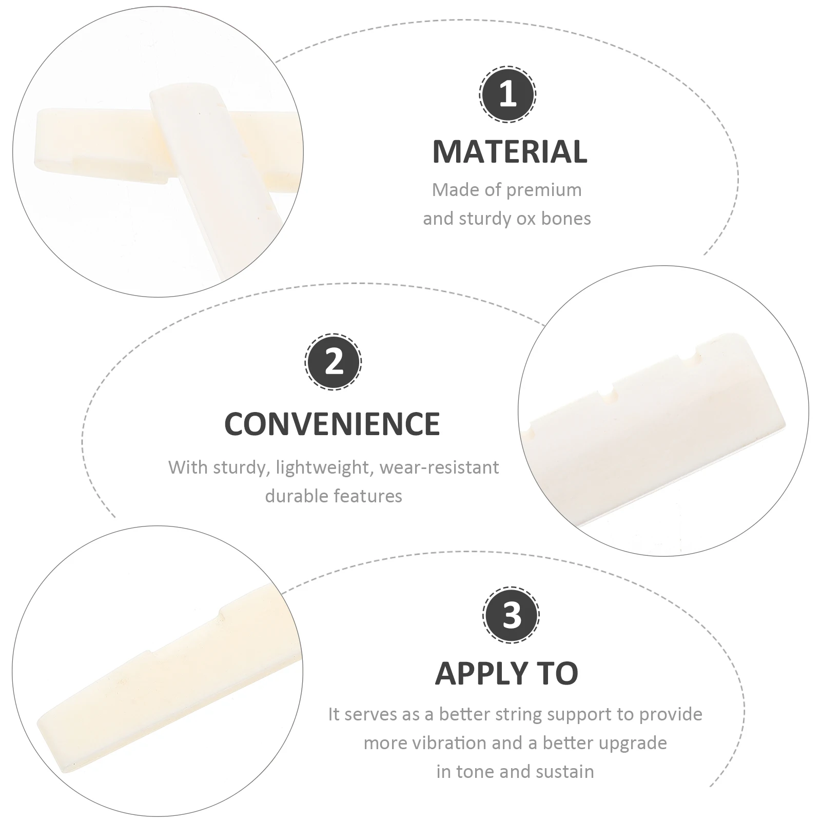 

Guitar Pillow Strings Bone Parts for Acoustic Bridge Saddle Adjustable Nut Replacement Beef and