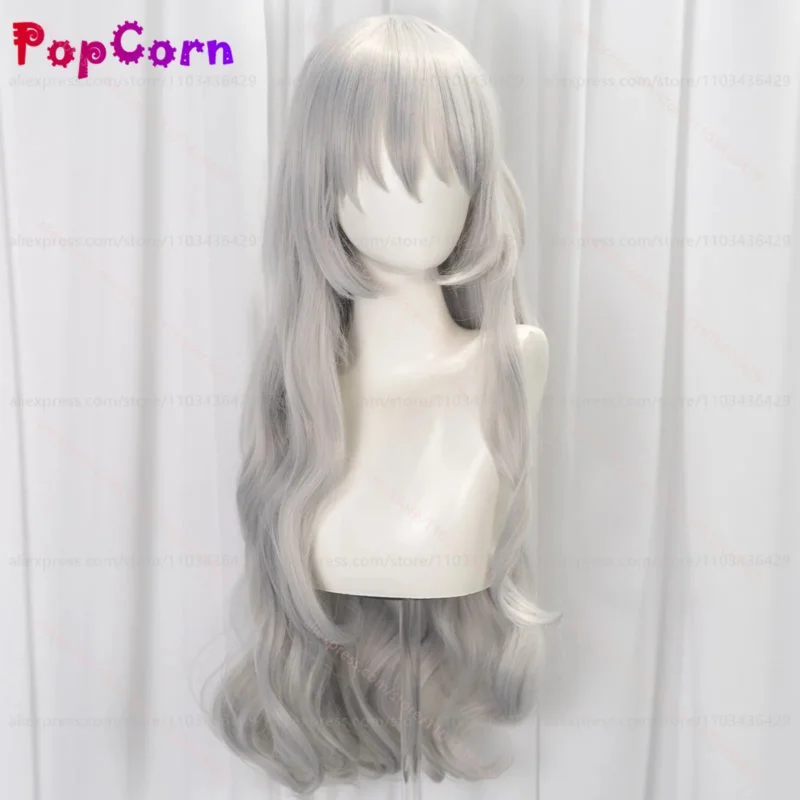 qq28LQLibrary of Ruina Argalia 77 ซม.ยาวหยิกสีเทาสีฟ้าผสมอะนิเมะวิกผมสังเคราะห์ทนความร้อนสำหรับปาร์ตี้ฮาโลวีนทุกวัน