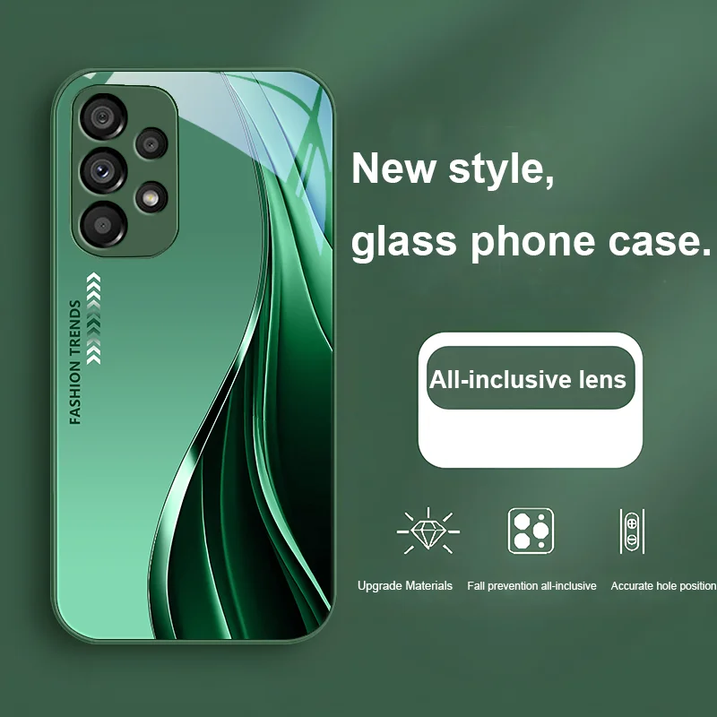 Fashion Trends Green for Samsung Galaxy S24 Plus S20 21 FE S23 Ultra S8 9 A70 72 73 50 51 52 53 Tempered glass phone case