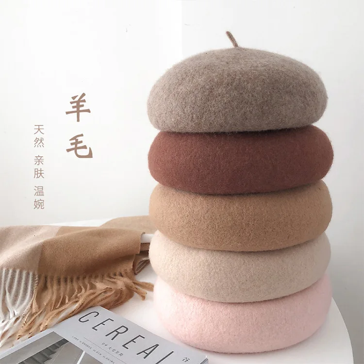 Women Wool Beret Hat Korean Style Autumn Winter Knit Soft Stretchable Slouchy Baker Boy Cap for Women Girls Fashion Casual