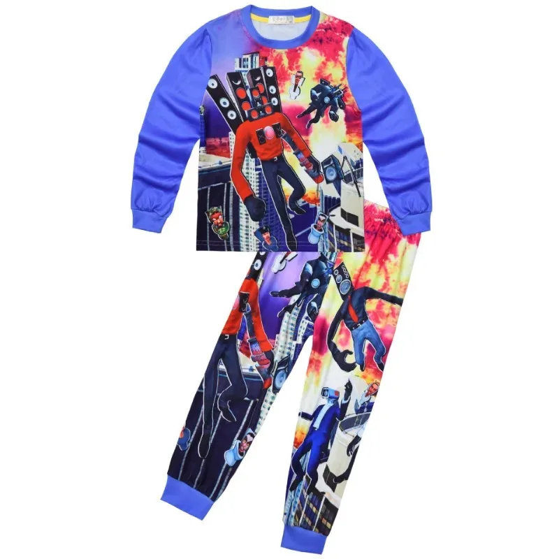 2025 12 Skibidi T-المرحاض تأثيري ازياء منامة مضحك المتكلم التلفزيون رجل كاميرا الفيديو لعبة الشكل 2 قطعة مجموعات للأطفال هالوين #5