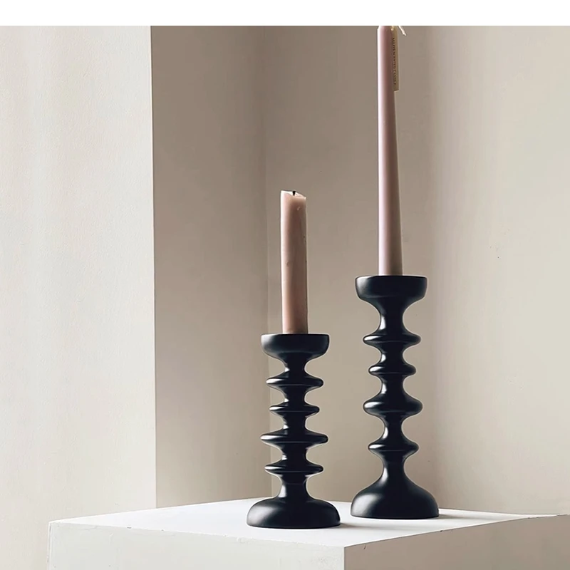 Black Geometric Solid Wood Candle Holder Tabletop Irregular Beech Decorative Ornaments Container