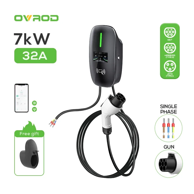 Ovrod fabricantes de buena calidad 7kw Gb/t enchufe Wallbox vehículo eléctrico coche Ev cargador 220v Ev estación de carga