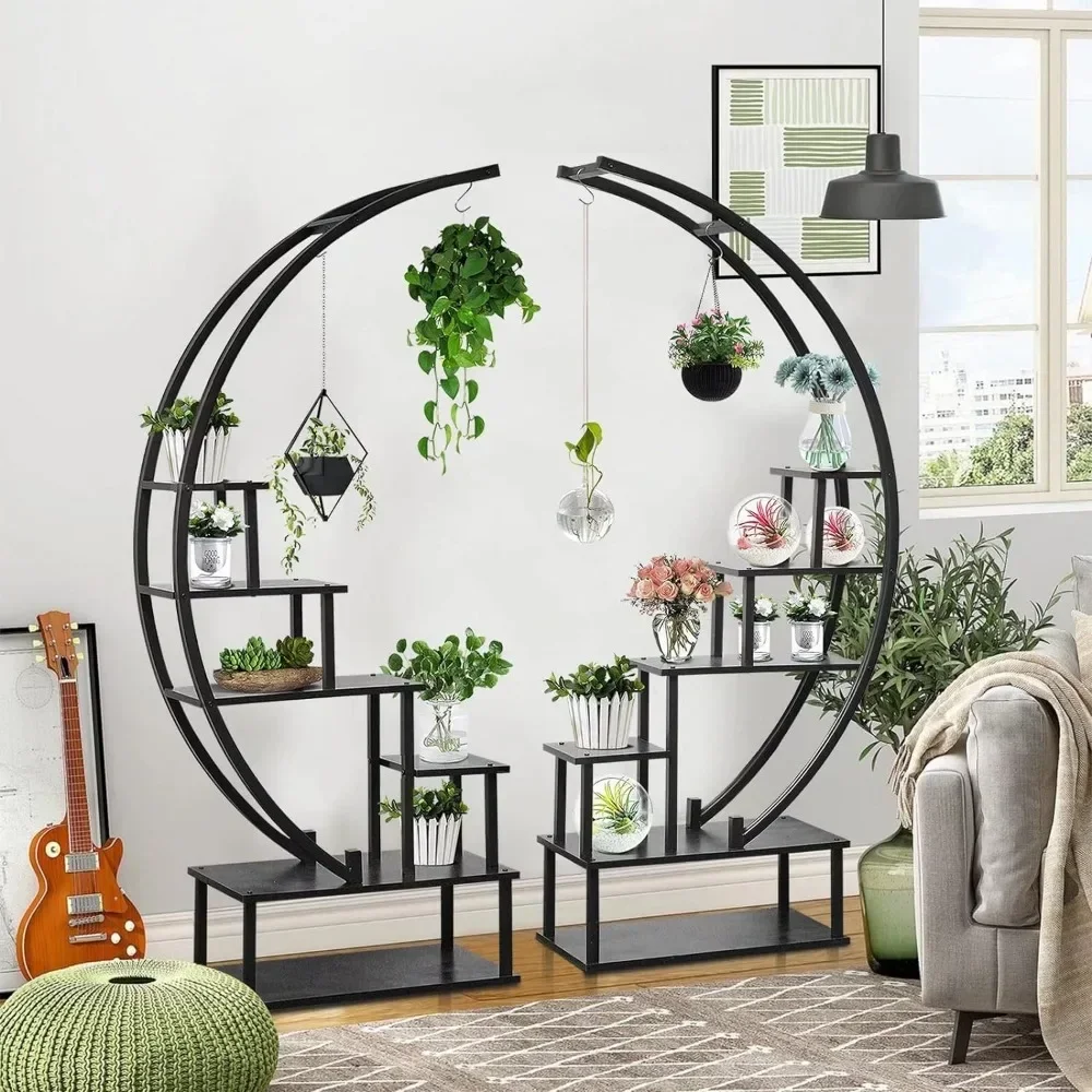 6 Tier Metal Plant Stand Shelf Muti-Purpose Ladder Plant Shelf Indoor 12 Potted Half Moon Shape Plant Stands for Balcony Patio