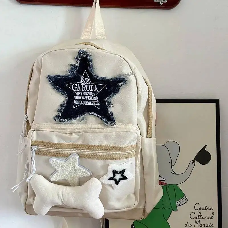 2025 Trendy Letter Embroidery Bags For Women Casual Students Sweet Preppy Schoolbags Y2k Star Bone All Match Backpacks Japanese