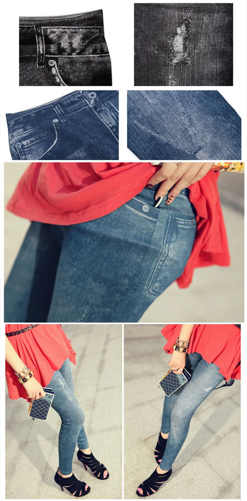 DOIAESKV Damen Skinny Denim Leggings Dehnbare Slim Leggings Bequeme Mode Sexy Jeanshose – Detail 12