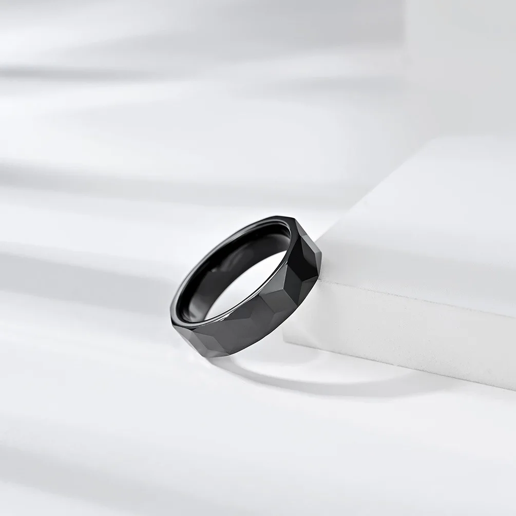 Men Women\'s Ceramic Ring Reflection Line Black Ring Jewelry Engagement Wedding Promise Band