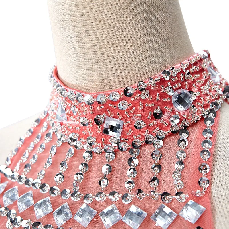 Vestido de fiesta de cristal con cuello Halter de lujo, Mini Vestido de dos piezas para fiesta de niña, tul con diamantes de imitación, Vestido de cóctel de noche para fiesta de graduación