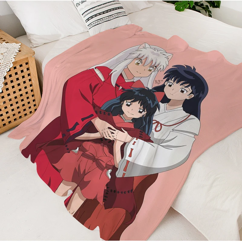 

Custom Blanket Sofa D-Inuyasha Anime Warm Bed Fleece Camping Nap Fluffy Soft Blankets for Winter King Size Microfiber Bedding