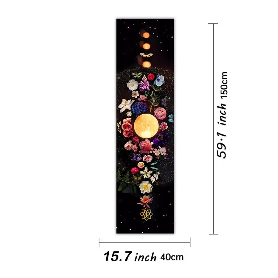 1PC Moon Phase Starry Sky Tapestry Wall Hanging Black Moon Flower Star Vintage Throw Blanket Home Decor Bohemian Dormitory Home