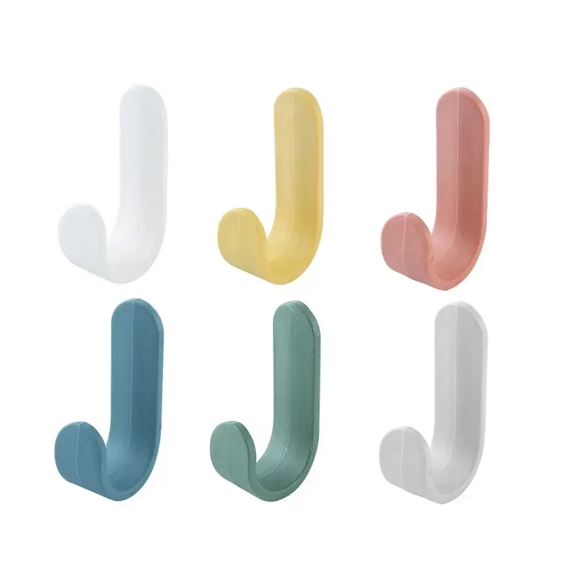 2 pcs Wall-mounted simple J-shaped wind mini multifunctional hooks no-hole sticky hooks behind the door hanging clothes hooks