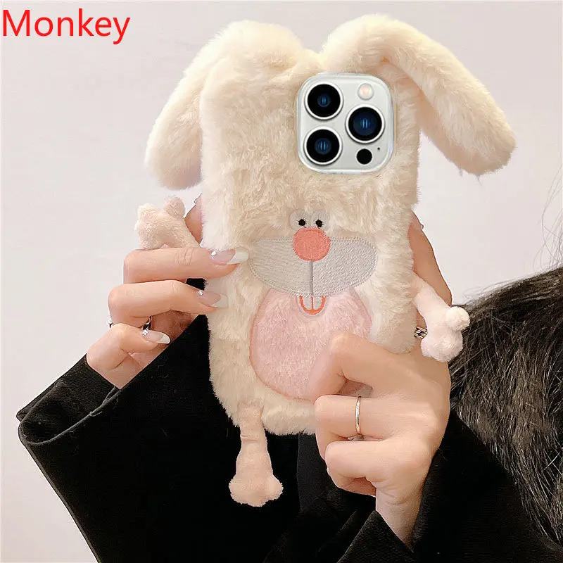 3D Cute Soft Fluffy Rabbit Ears Warm Fur Case For Samsung Galaxy A02S A03 A11 A31 S10 S9 S8 A10 A20 A30 A50 A70 Cover Phone Case