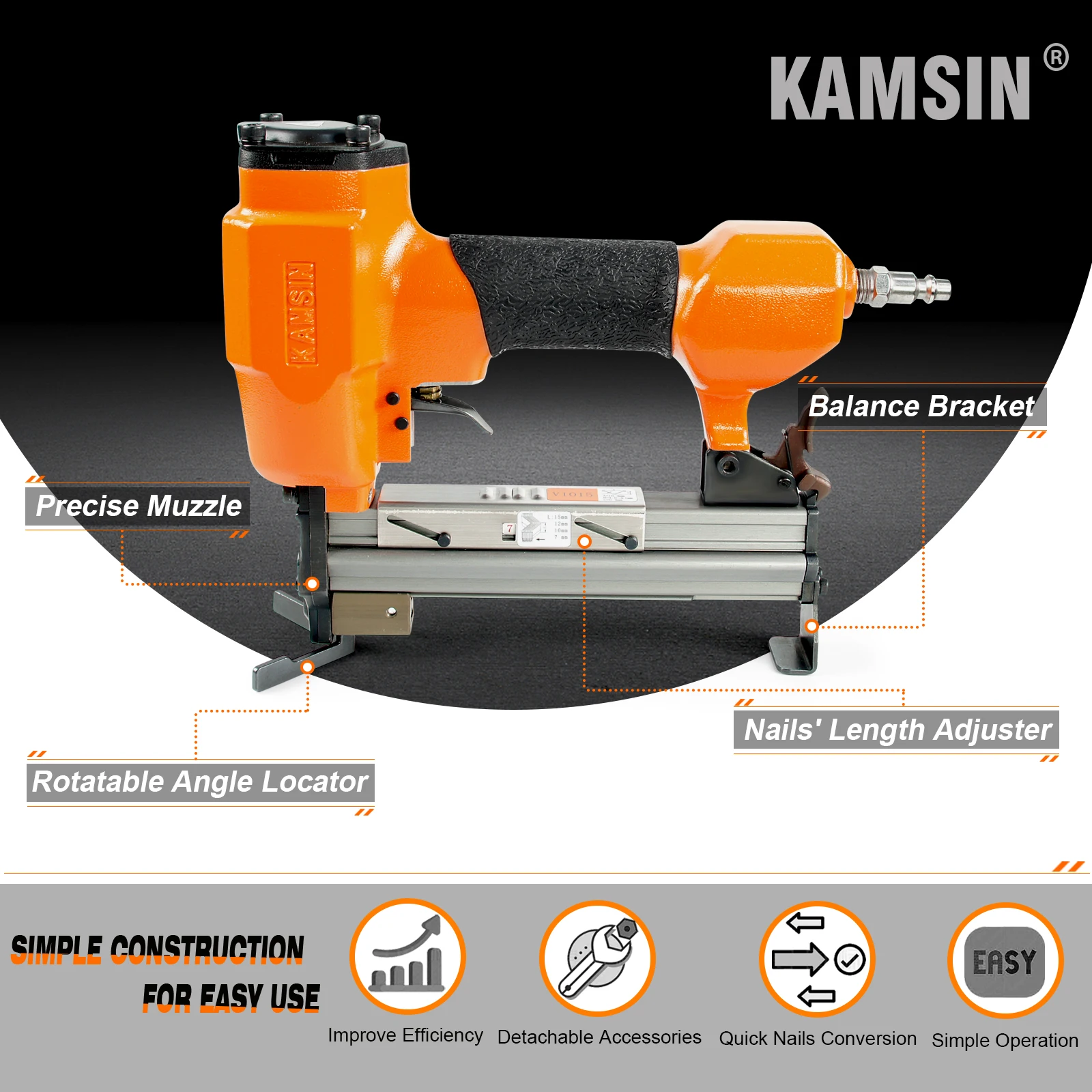 Kamsin-pneumático V-nailer Grampeador Quadro Grampeador Quadro v Nails Framing Joiner 30 Gauge 715 mm Leg Length V1015