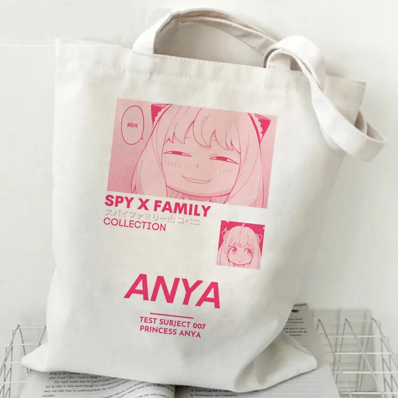 Spy X rodzina torba na zakupy wydruk płótna Anime Kawaii Anya Forger Tote Bag torebki SPYFAMILY Women Bag Harajuku torby na ramię