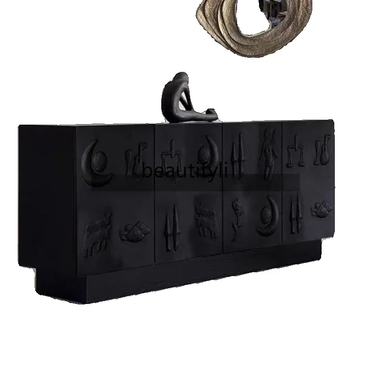 

FG44Retro Retro Sideboard Cabinet Nordic Home Shoe Cabinet Minimalist Black Abstract Art French Side Cabinet