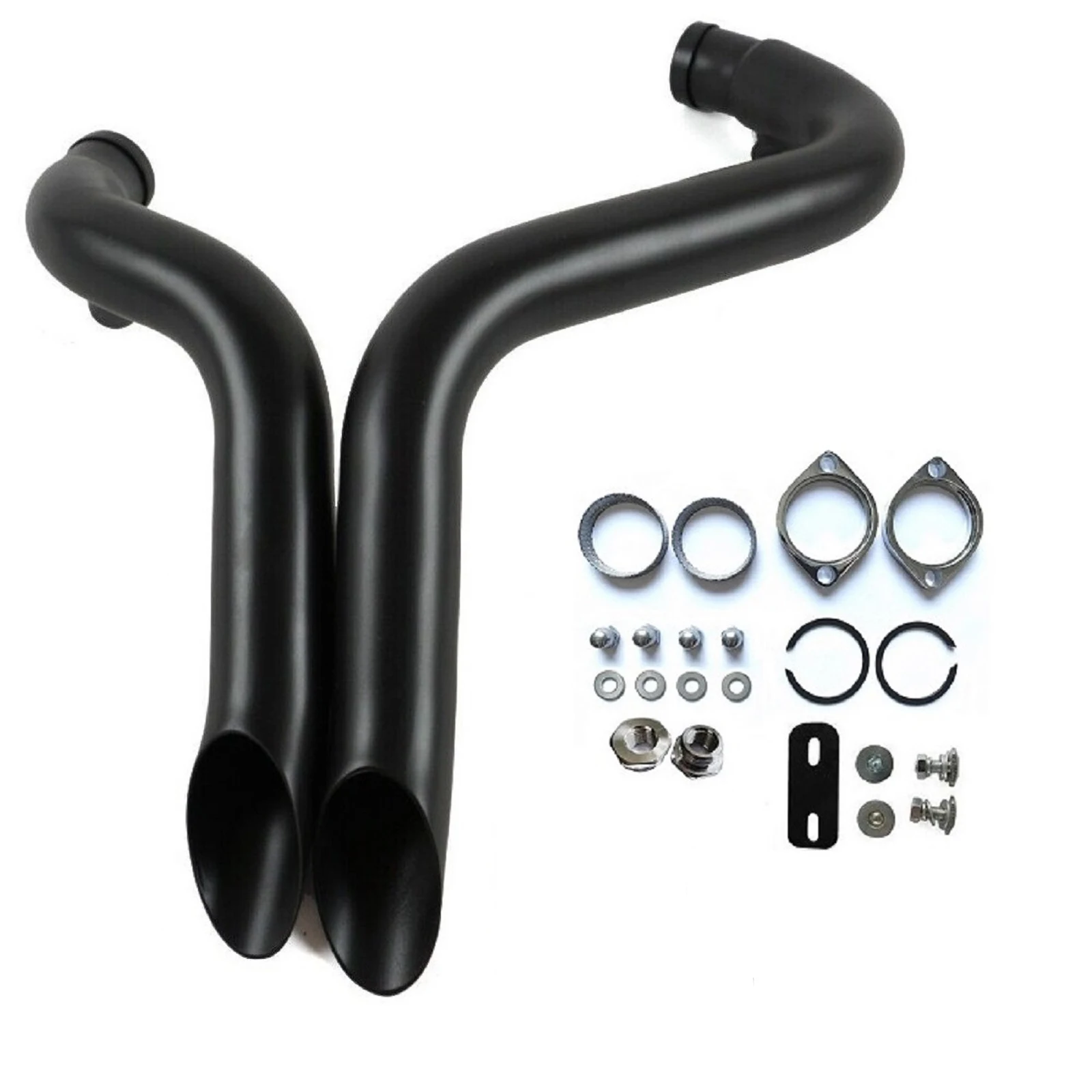 LAF Pipes for Harley Davidson Sportster, Softail, Dyna, and Touring, 2” Matte Black with all Essential Hardware