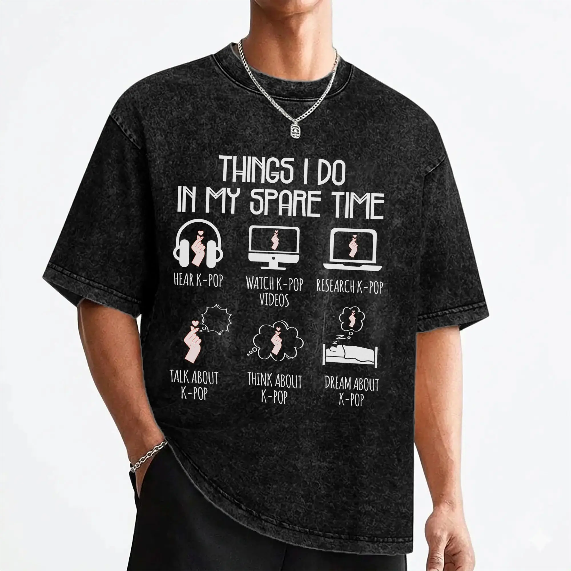Washed T Shirts Kpop Things I Do In My Spare Time Hip Hop Retro T-Shirts Harajuku  Streetwear Short Sleeve Summer Tops Tees Men