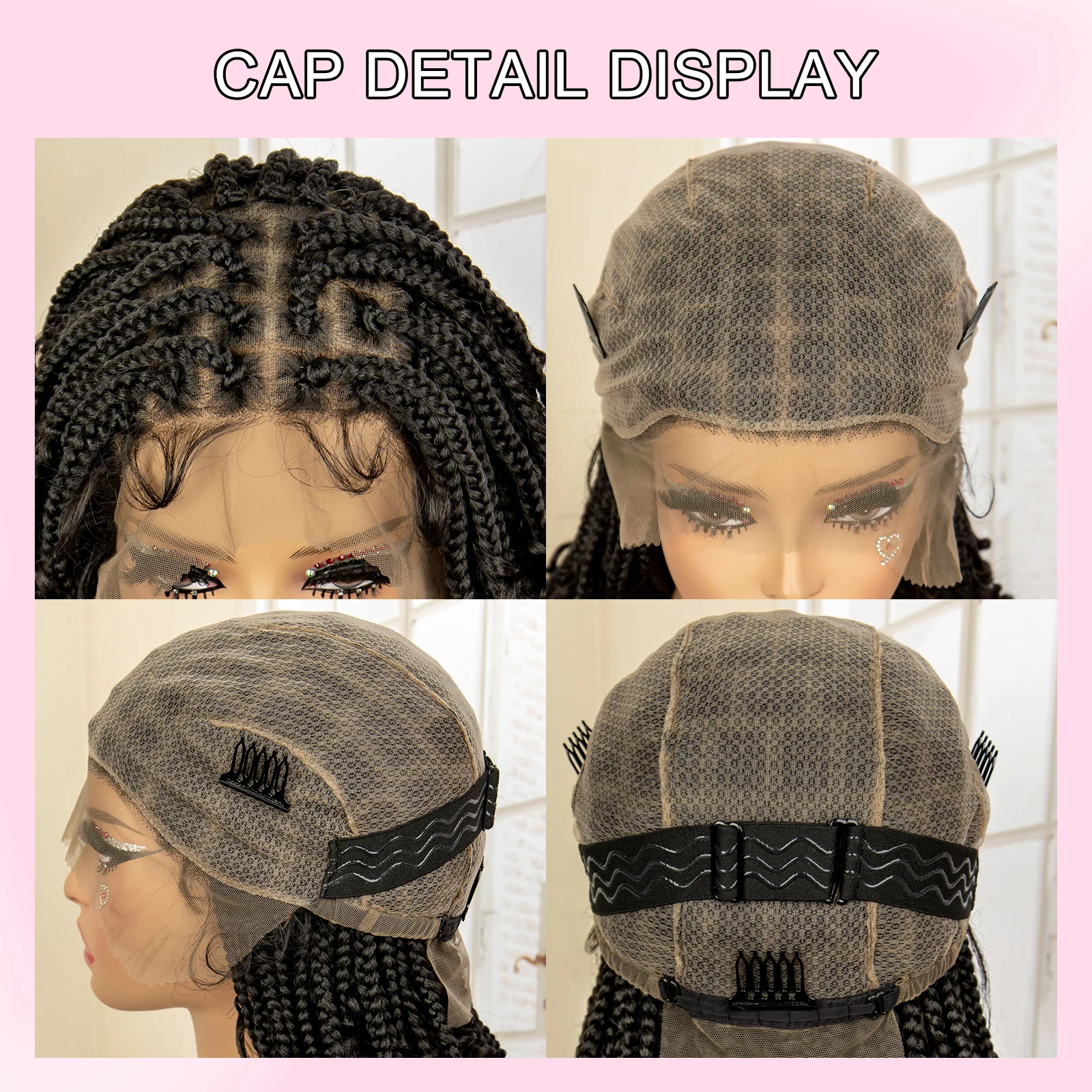 16 Inches Synthetic Full Lace Square Knotless Box Braided Wigs with Curly Boho Braids Wig with Baby Hair for Black Women