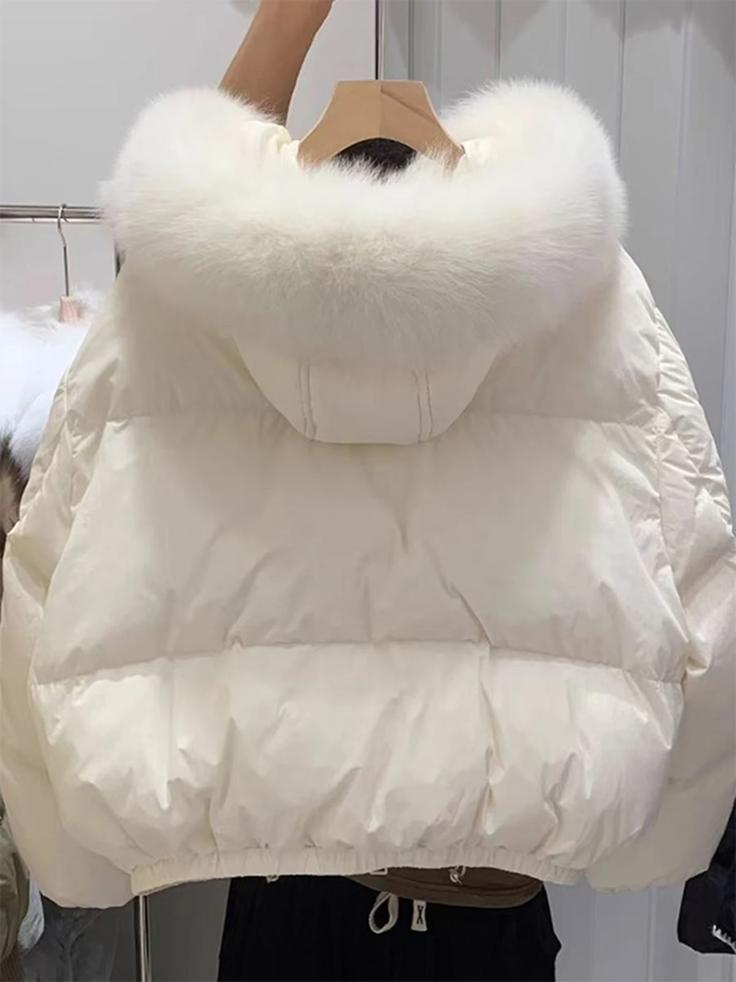 سترة قطنية نسائية قصيرة بغطاء رأس وياقة فرو وردية، معطف قطني سميك على الطراز الكوري بقصة فضفاضة